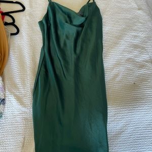 Green silk cowl neck dress